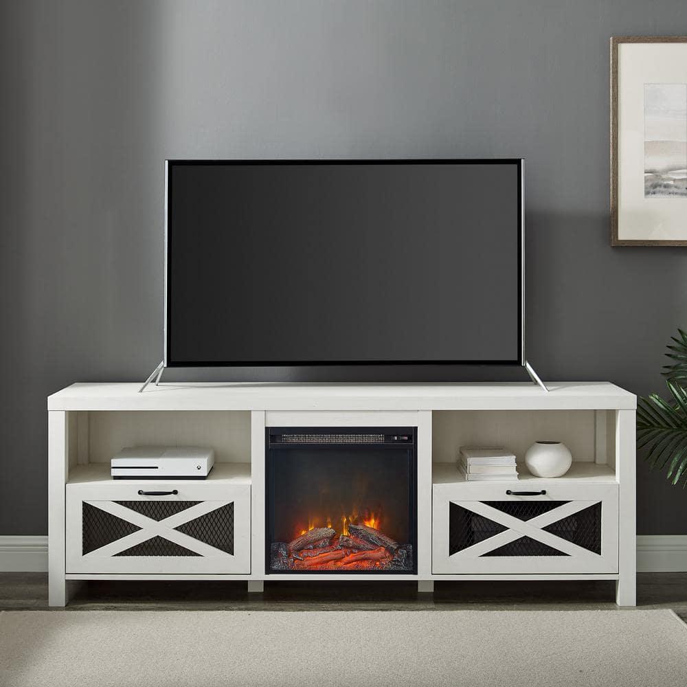 Gracie Oaks Industrial 70" tv stand with fireplace for 80" TVs, media center, tv console