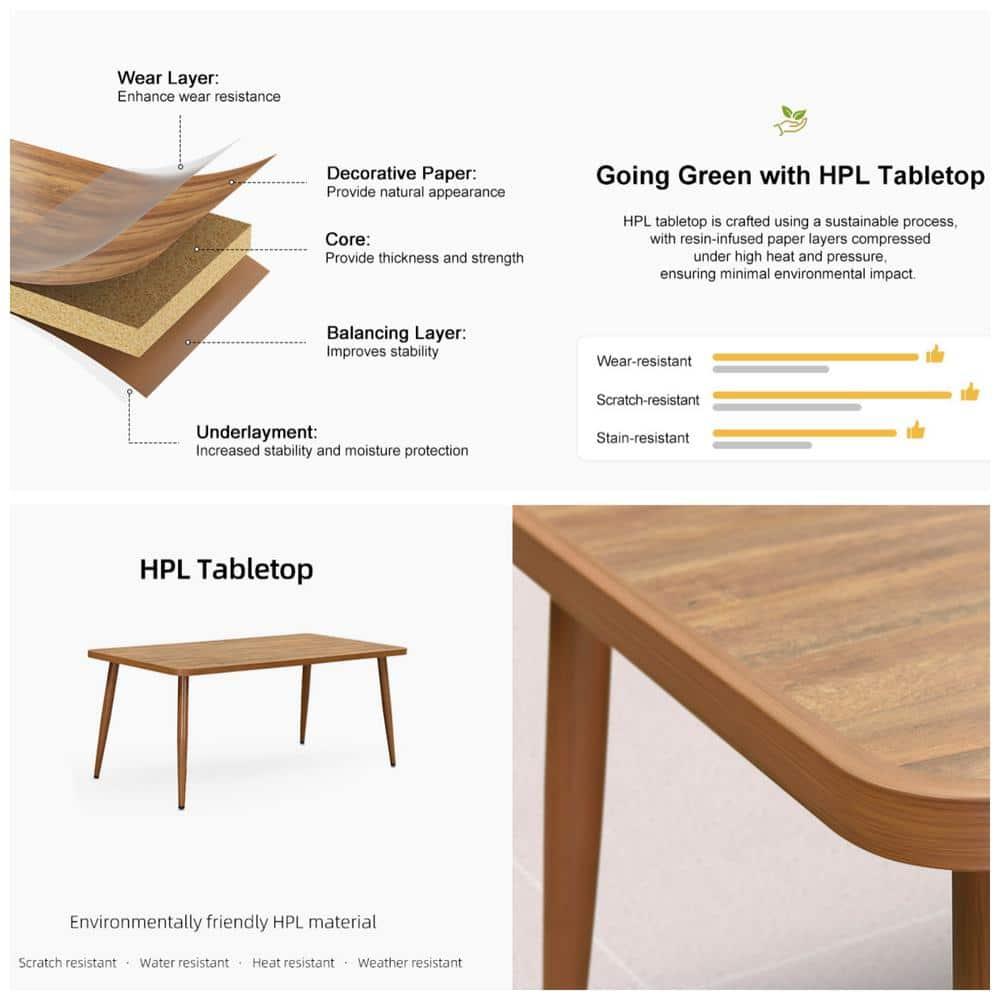 7-Piece Aluminum Wicker Dining Table and Chairs Patio Outdoor Dining Set Teak Patio Furniture Set with Cushions, Brown