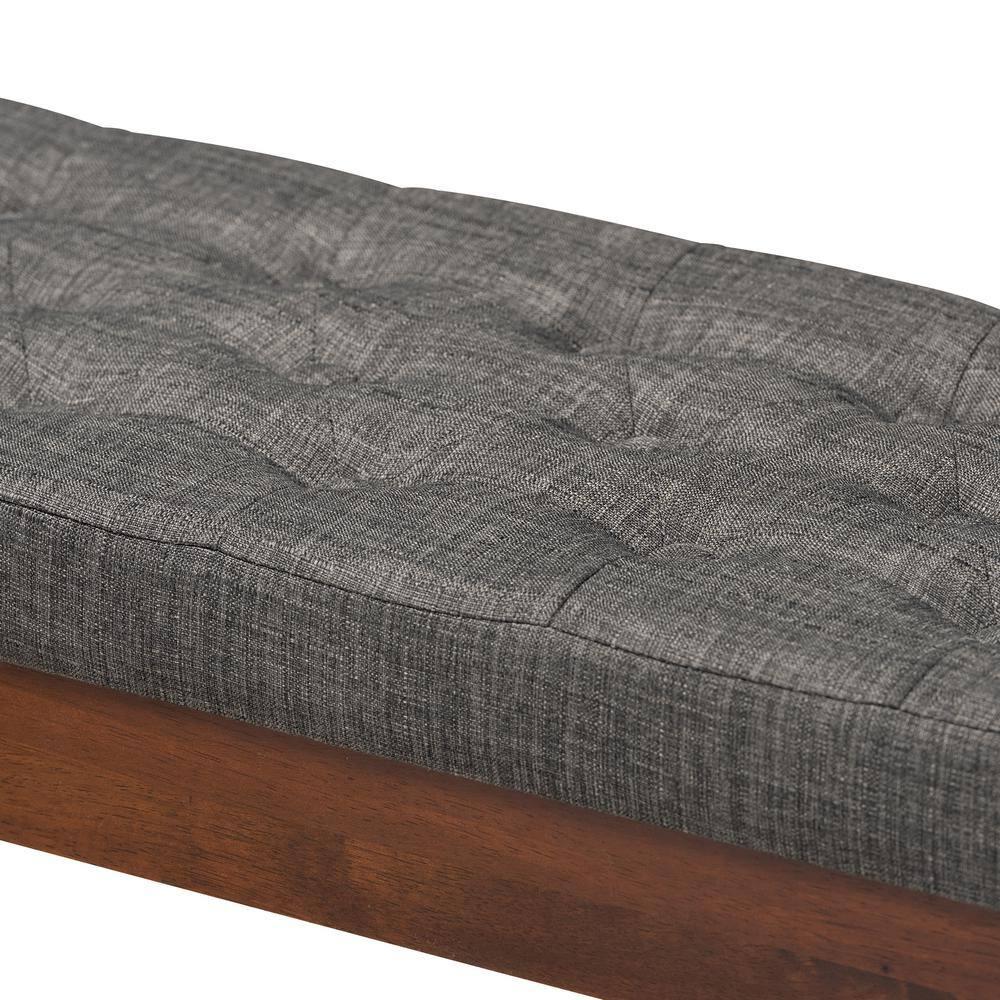 Baxton Studio Alona Medium Wood Dining Bench Gray - : Mid-Century Design, Tapered Legs, Polyester Upholstery, Entryway Seating