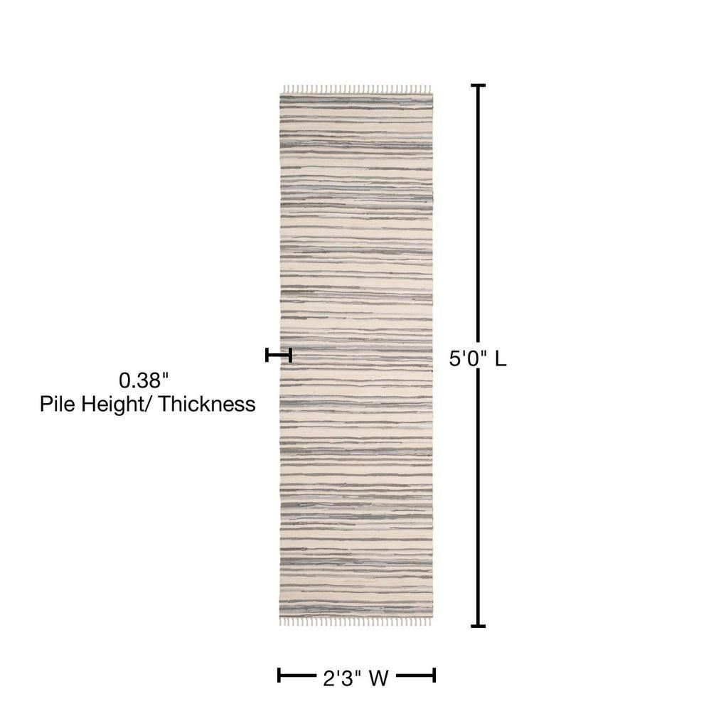 SAFAVIEH Rag Benton Striped Cotton Runner Rug, Ivory/Grey, 2'3" x 5'