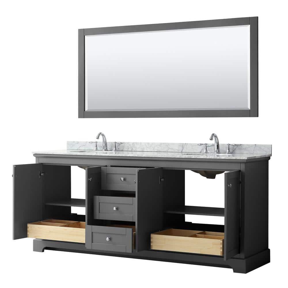 Wyndham Collection Avery 80" Oval Sinks Wood Double Bathroom Vanity in Dark Gray