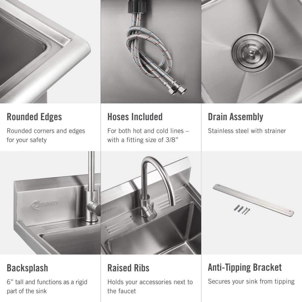 TRINITY EcoStorage 21.5 in. W x 49.3 in. H x 24 in. D NSF Stainless Steel Utility Sink w/ Faucet