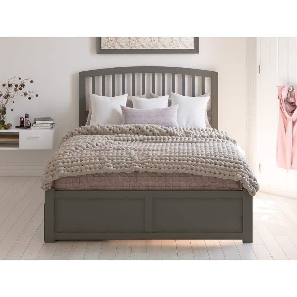 Richmond Queen Platform Bed with Flat Panel Foot Board and 2 Urban Bed Drawers in Grey