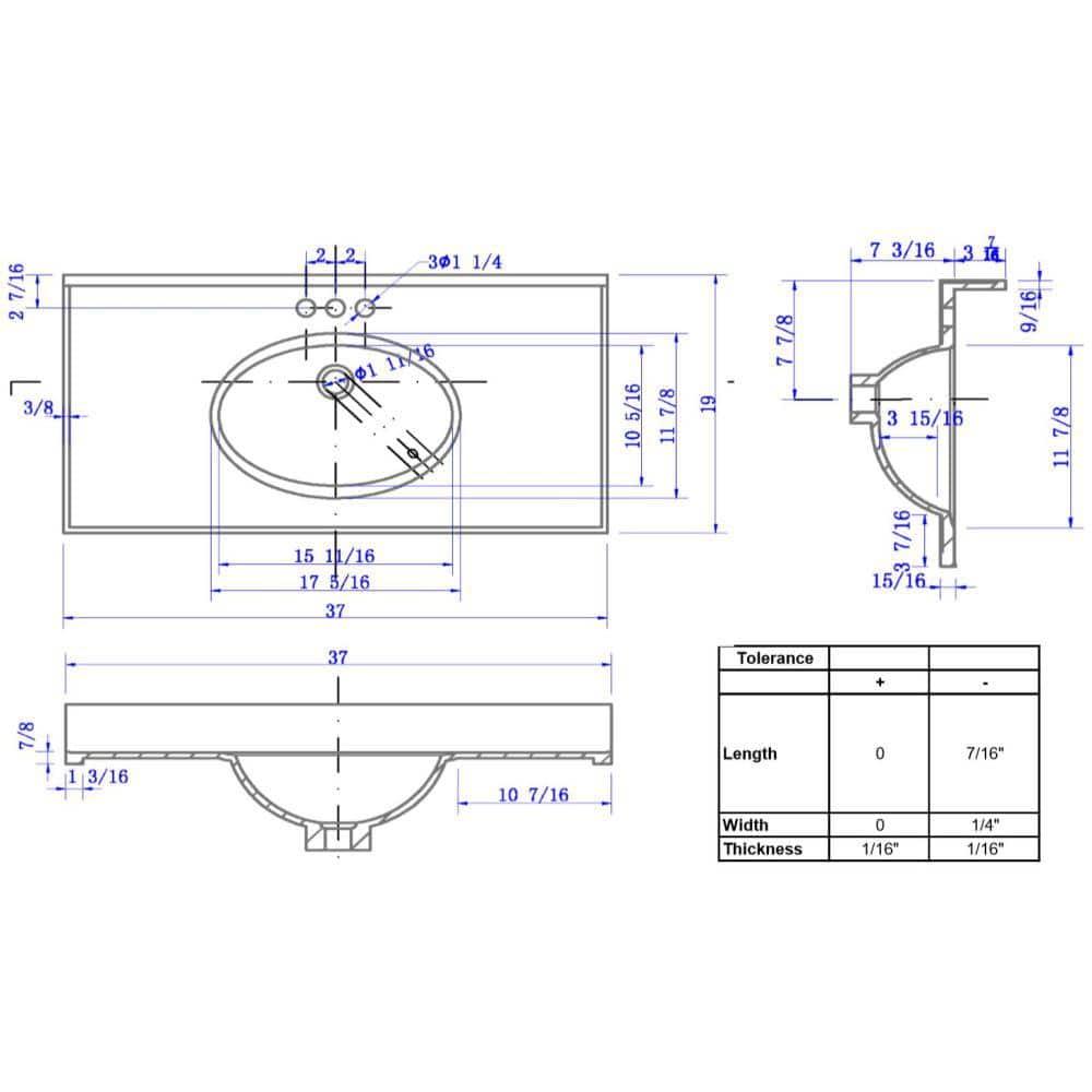 Alcott Hill® 37 Inch Cultured Marble Vanity Top with Backsplash, Improved Package