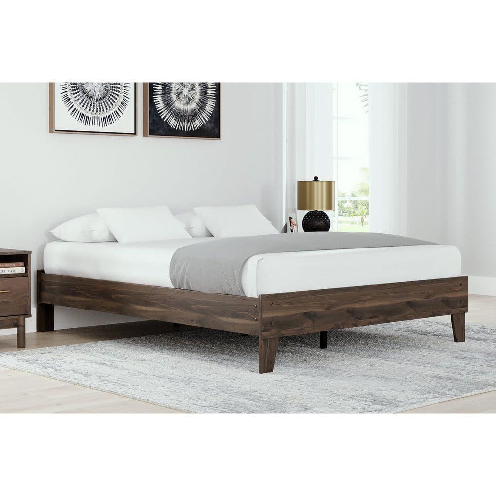 Queen Calverson Platform Bed Mocha - Signature Design by Ashley: Natural Finish, Wood Frame, No Box Spring Needed