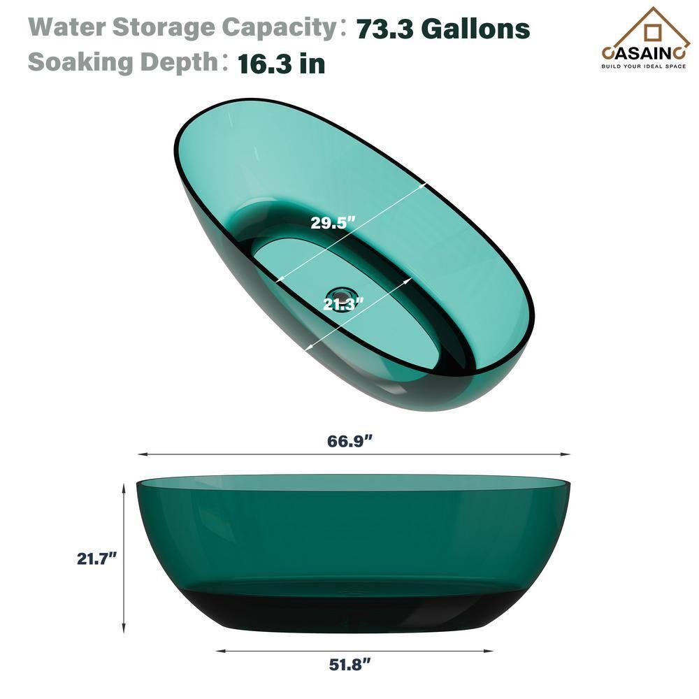 67'' x 30'' Runway Semi Transparent Resin Freestanding Soaking Bathtub