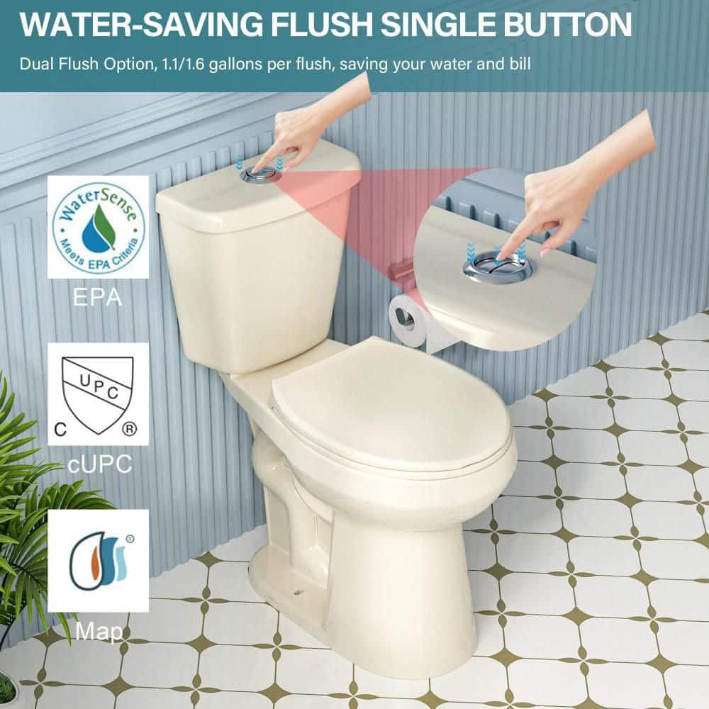 Aguamaph T2019RT 19 in. 2-Piece Toilet 1.1/1.6 GPF Dual Flush Round Toilet ADA Height with Soft-Close Seat
