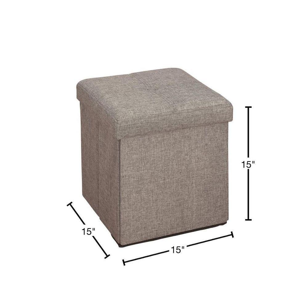 Simplify Faux Linen Folding Storage Ottoman Cube, Gray