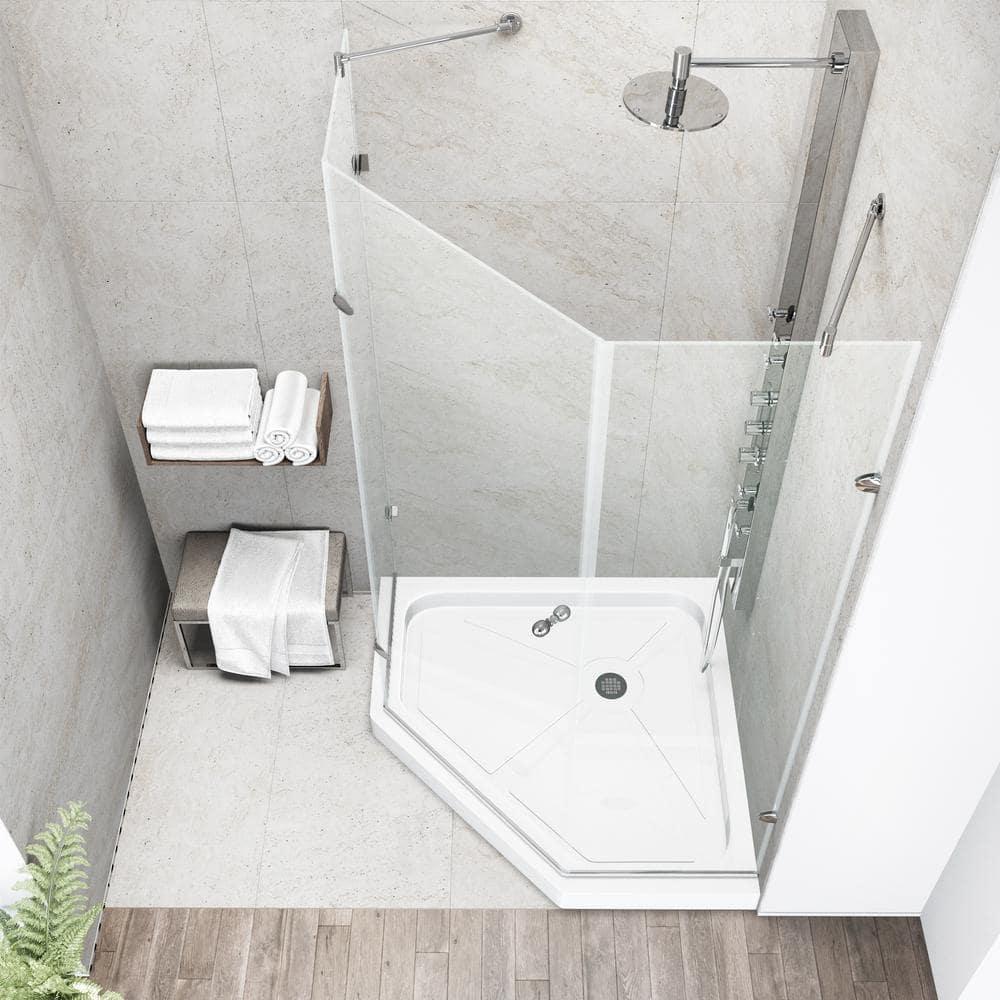VIGO Verona 38" W x 38" D x 77" H Hinged Frameless Shower Enclosure with 3/8  Clear Glass&Base VG6061CHCL38WS