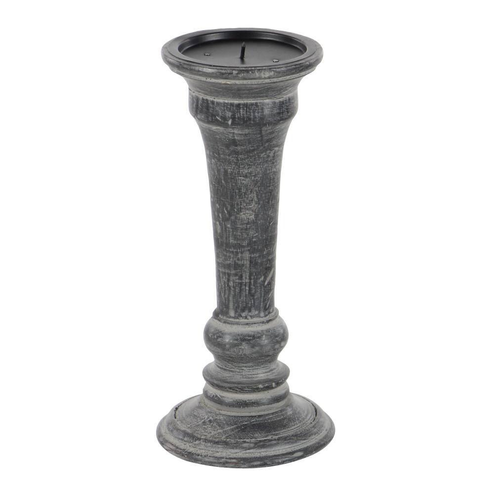 DecMode 3 Candle Black Mango Wood Candle Holder, Set of 3