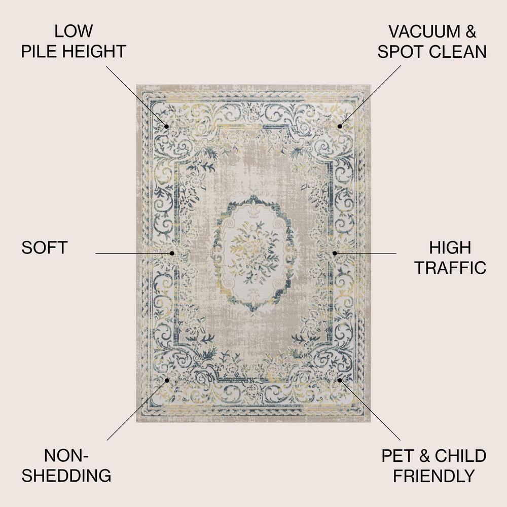 JONATHAN Y Rosalia Cottage Medallion Navy/Ivory 4 ft. x 6 ft. Area Rug