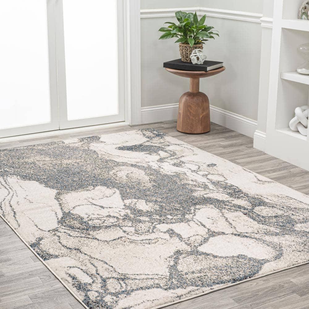 5' x 8' Marmo Abstract Marbled Modern Area Rug, Gray/Cream - JONATHAN Y