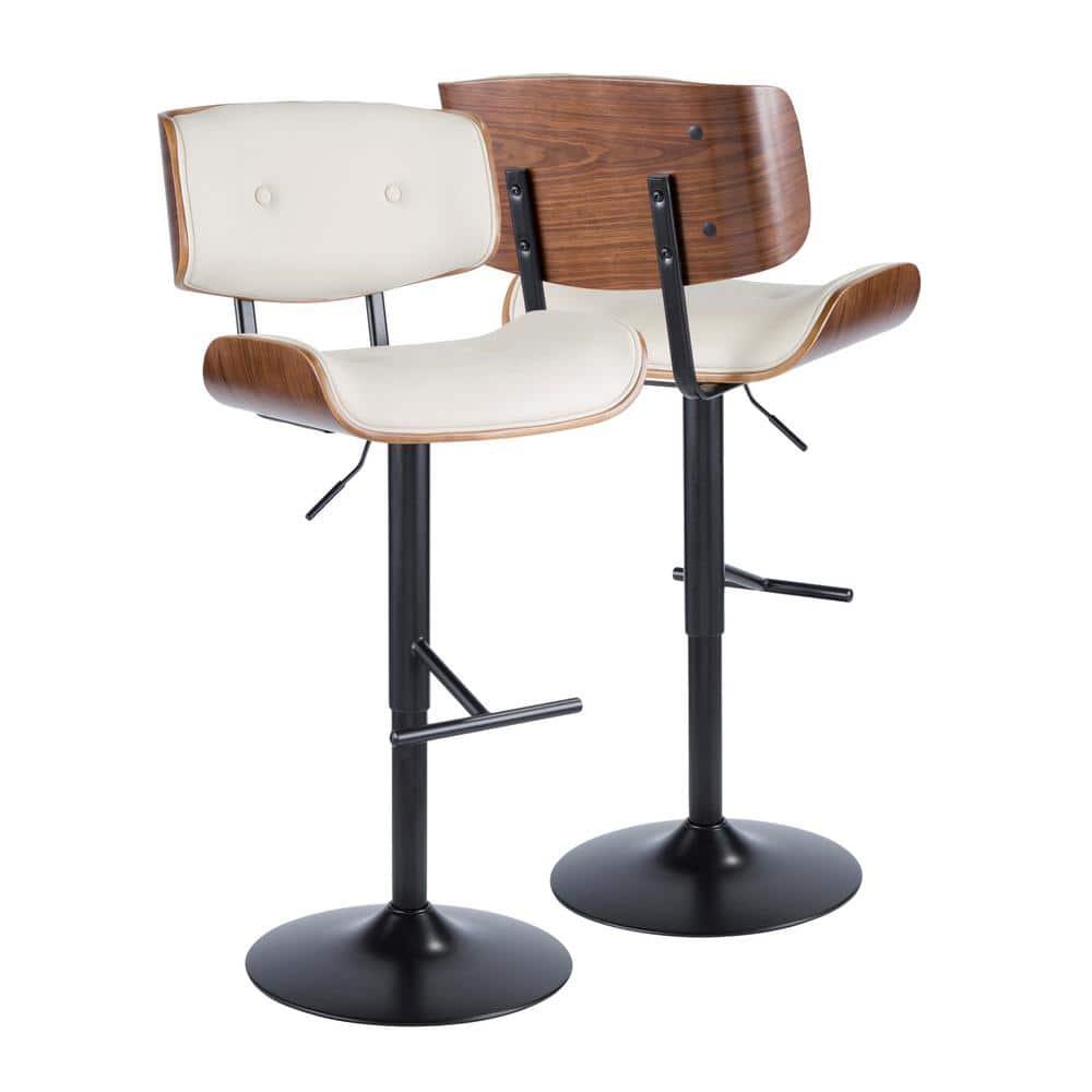 Lombardi Mid-Century Modern Adjustable Barstool in Walnut with Cream Faux Leather by LumiSource