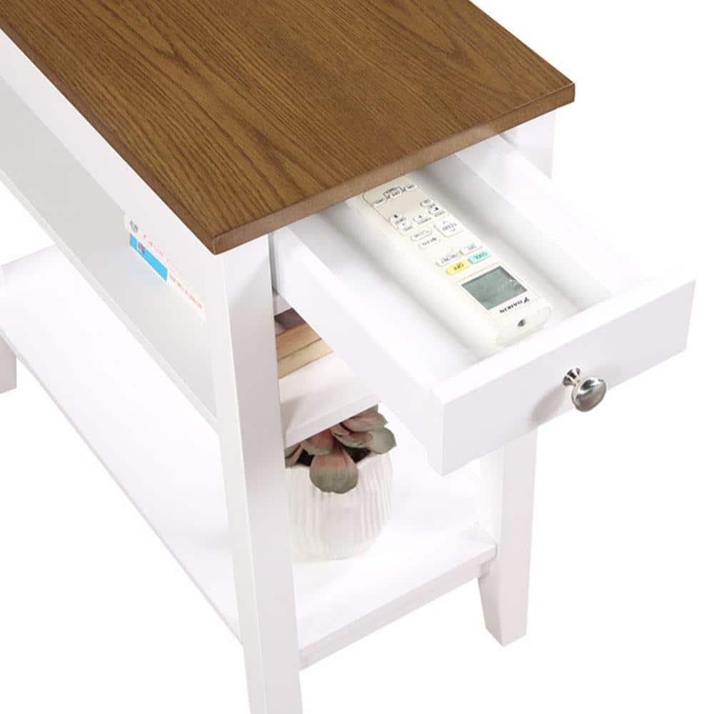 Convenience Concepts American Heritage 1 Drawer Chairside End Table with Shelves, Driftwood/White