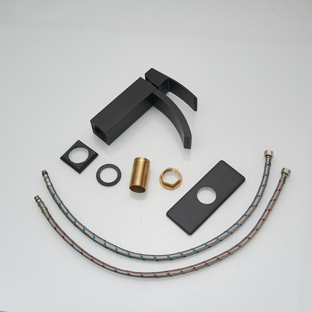 BWE Waterfall Single Hole Single-Handle Low-Arc Bathroom Sink Faucet With Pop-up Drain Assembly