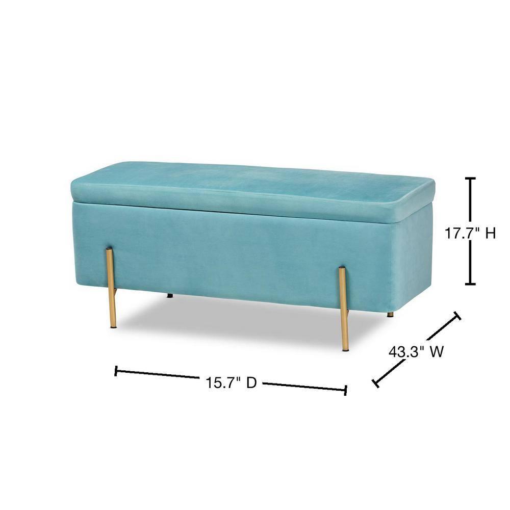 Rockwell Velvet Metal Storage Bench Navy Blue/Gold - Baxton Studio: Upholstered Lift-Top for Bedroom