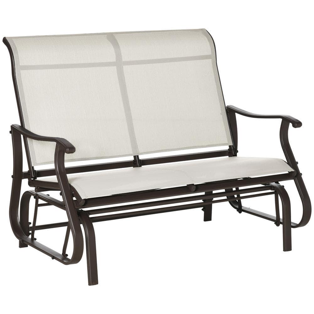 Outsunny 47" Outdoor Double Glider Bench for 2 Person, Patio Glider Armchair Swing Chair for Backyard with Mesh Seat and Backrest, Cream White