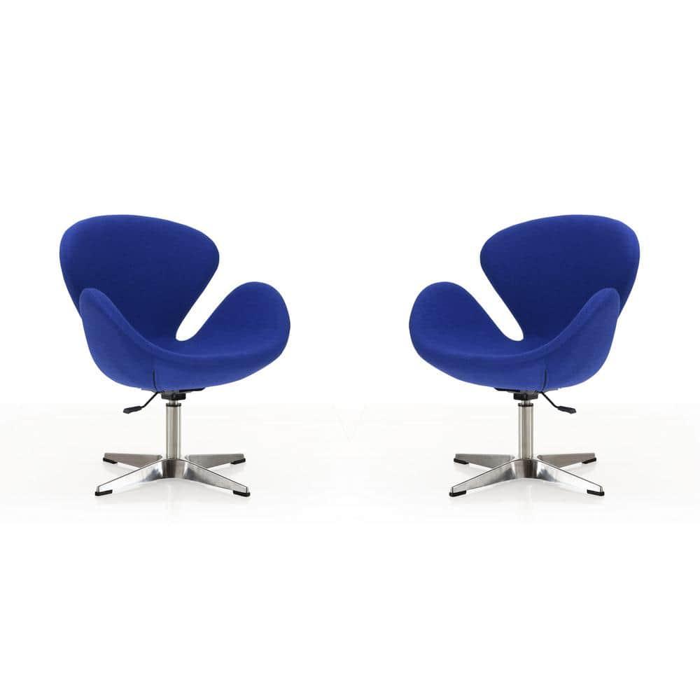 Set of 2 Raspberry Faux Leather Adjustable Swivel Chairs Blue - Manhattan Comfort: Retro Chic, Steel Cross Legs