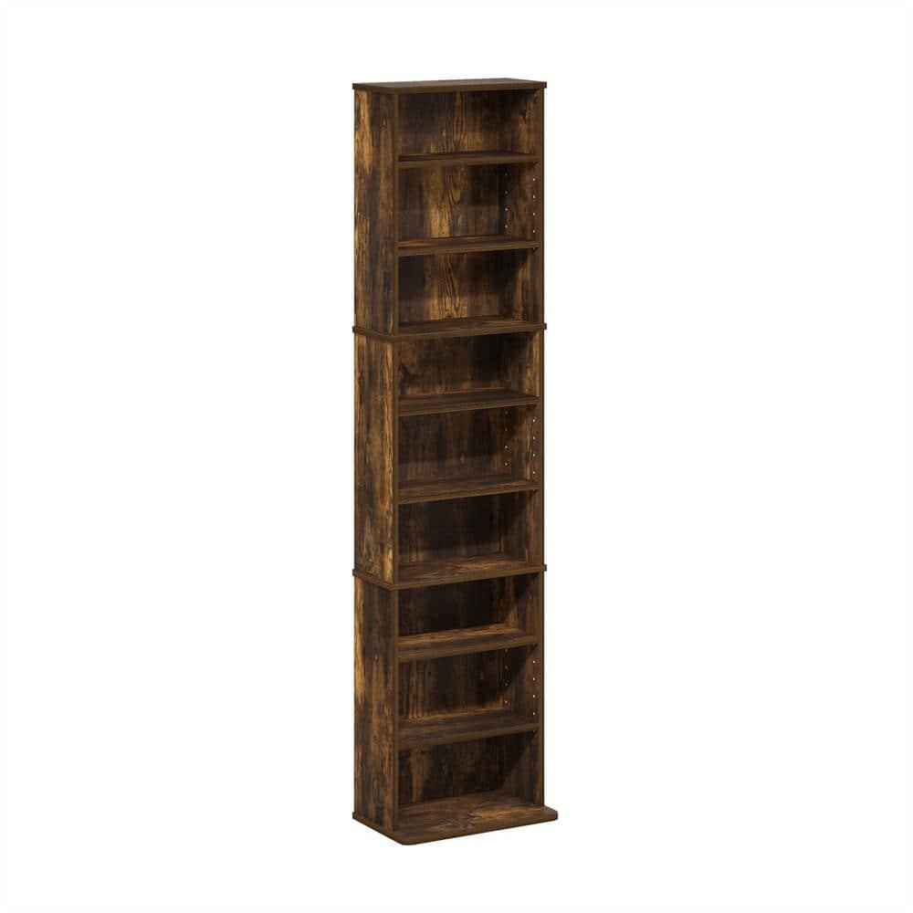 Furinno JAYA 9-Shelf Multimedia Media Storage Tower Rack with Adjustable Shelves, Amber Pine