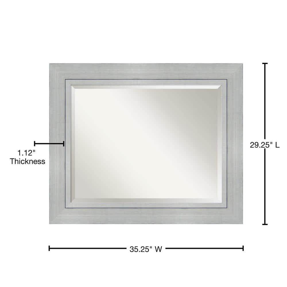 Amanti Art Beveled Wood Bathroom Wall Mirror - Romano Silver Frame - Outer Size: 35 x 29 in