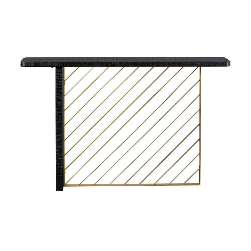 Monaco Console Table Black Wood/Antiqued Brass - Armen Living: T-Shape Base, Acacia, Entryway Skinny Table