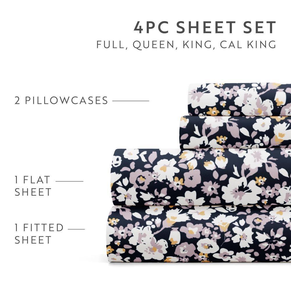 IEnjoy Home 4 Piece Sheet Set Patterned Microfiber Ultra Soft Bedding in Floral Dream