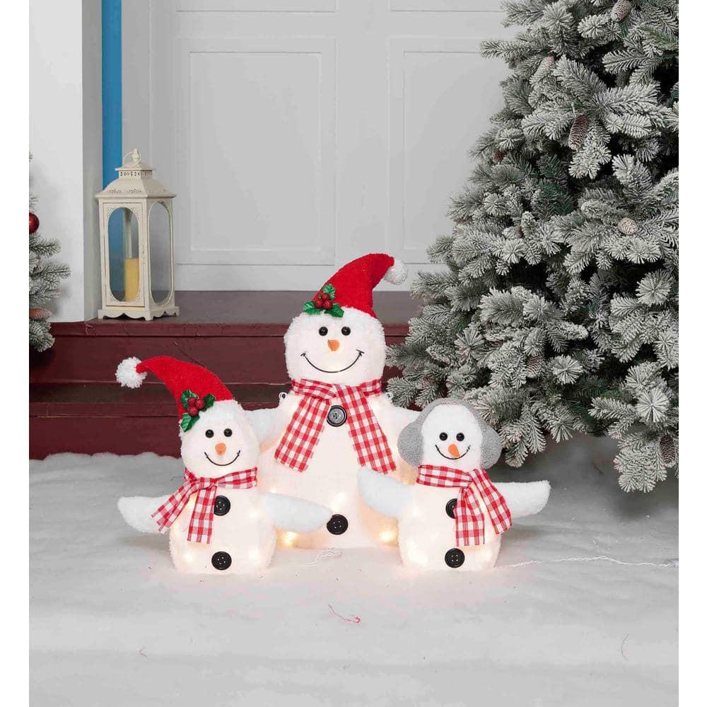 Everstar Set Of 3  Plush Snowman Family Sculpture, White