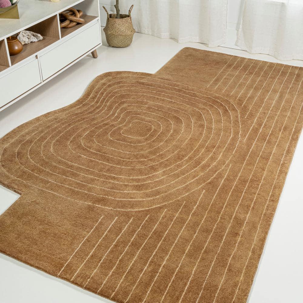 JONATHAN Y Retro Bohemian Abstract Striped Handwoven Wool Light Brown/Beige 6 ft. x 9 ft. Area Rug