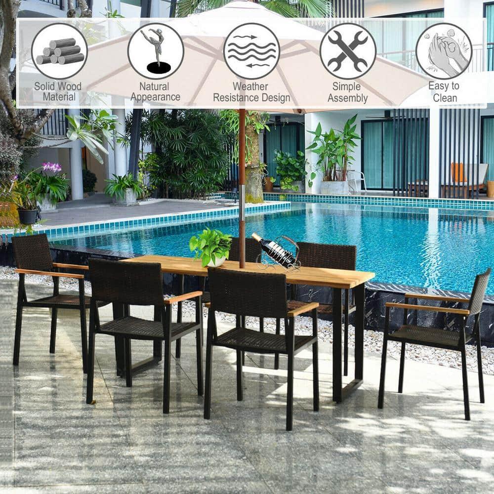 Hokku Designs Artimiza 6 - Person Acacia Patio Dining Set with Rectangular Table (Set of 7)