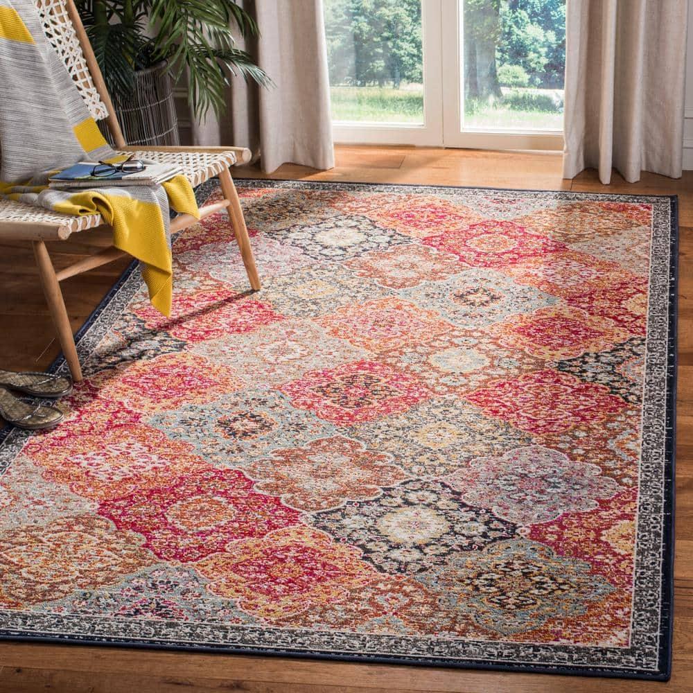 Montage MTG281 Power Loomed Indoor/Outdoor Area Rug - Red/Aqua - 8'x10' - Safavieh