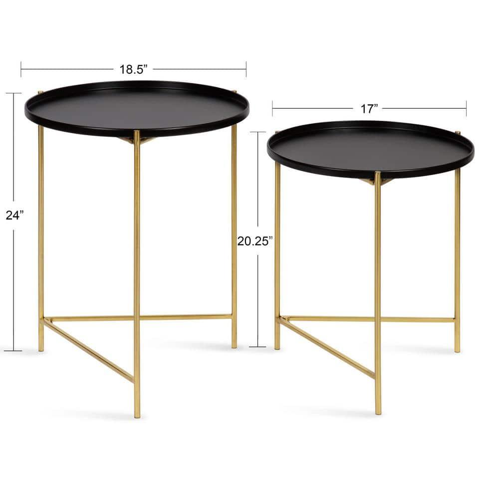 Kate and Laurel Ulani Round Metal Nesting Table, 2 Piece, Black and Gold
