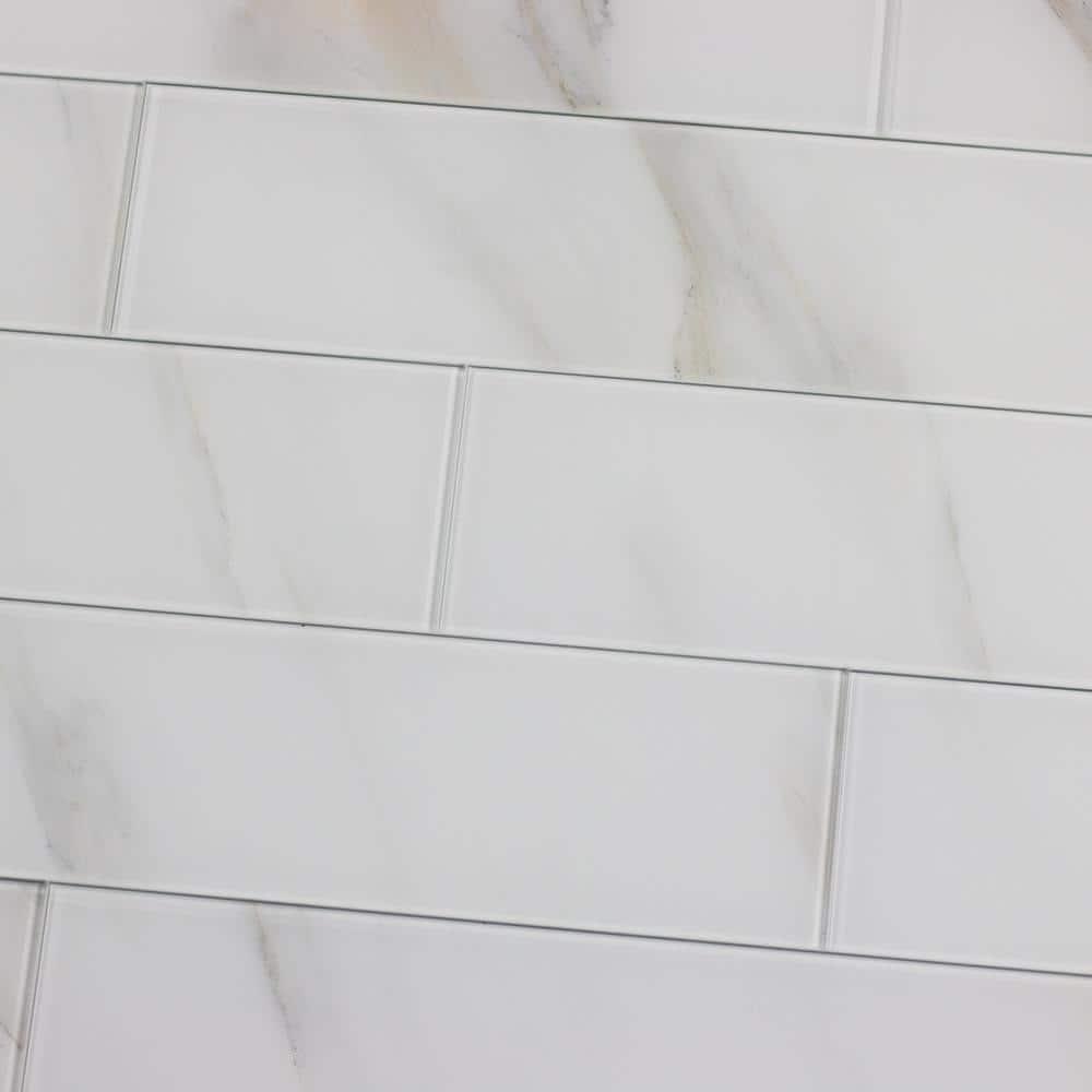 Abolos Nature 4 in. x 16 in. Marble Look Glass Straight Edge Large Format Subway Decorative Kitchen & Bathroom Wall Tile