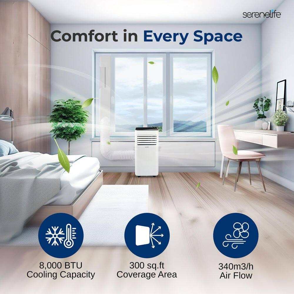 SereneLife Serenelife 8000 BTU Portable Air Conditioner - 3-In-1 Compact Standing Air Conditioner For Room Up To 300 Sq. Ft. - Floor AC Unit With Remote Control - Universal Casters, Window Mount Kit