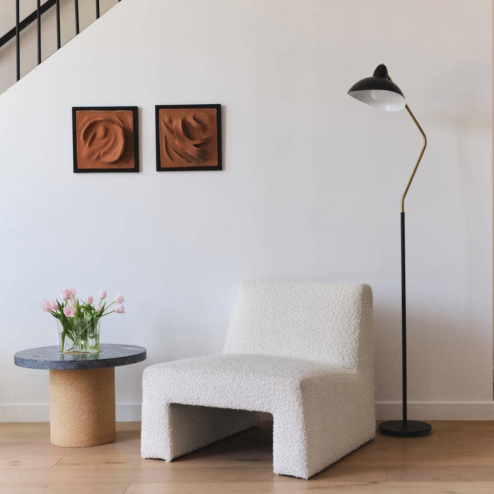 Brightech Swoop 69 in. Mid Century Modern Adjustable Curved Black Standing Lamp with Metal Bowl Shade and Gold Finish - LED Bulb Included