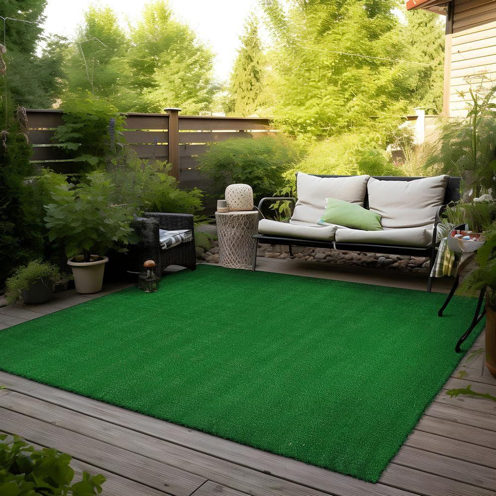 World Rug Gallery Artificial Turf Solid Grass Indoor Outdoor Area Rug - GREEN 5'x7'