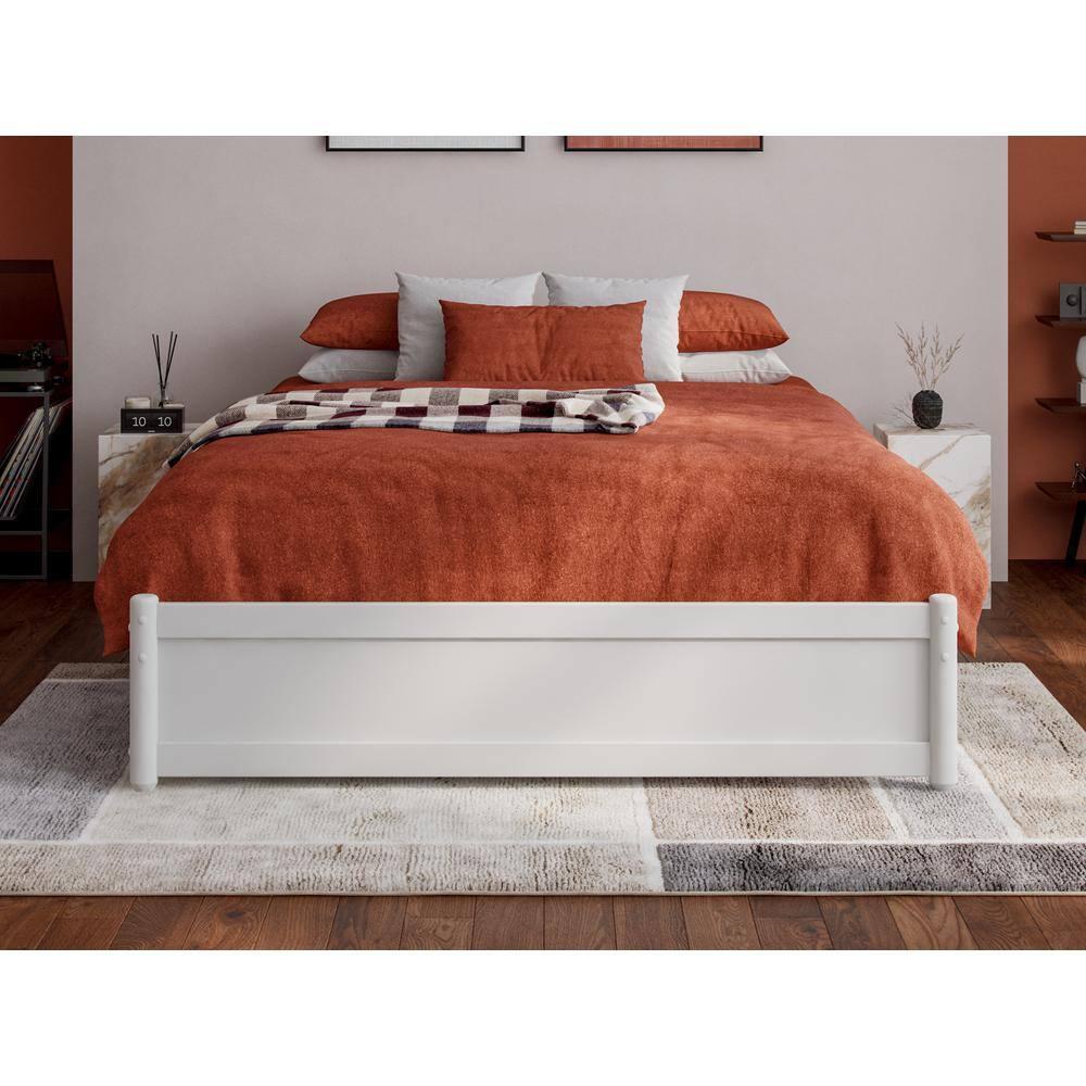 Barcelona Full Solid Wood Panel Platform Bed with Storage Drawers in White
