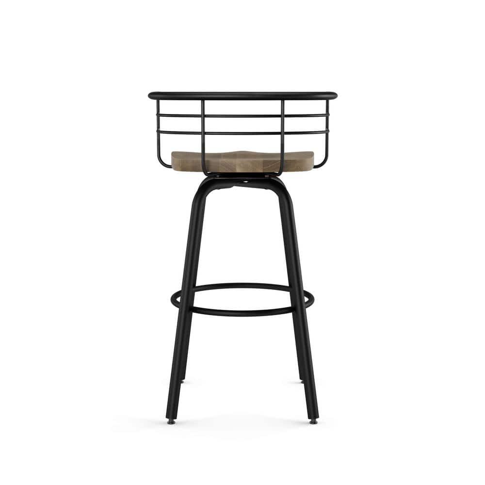 Amisco Brisk 30 In. Swivel Bar Stool - Beige Distressed Wood / Black Metal