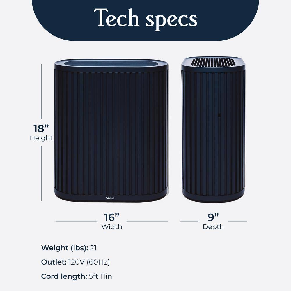 Windmill Windmill Smart Air Purifier for Home – Beautiful Modern Design – 3 in 1 with Medical Grade HEPA Activated Carbon Filter and Pre Filter – Quiet with White Noise Mode – Laser Sensor – Covers up to 1950 sq ft – Great for Smoke Dust Pets and Allergies