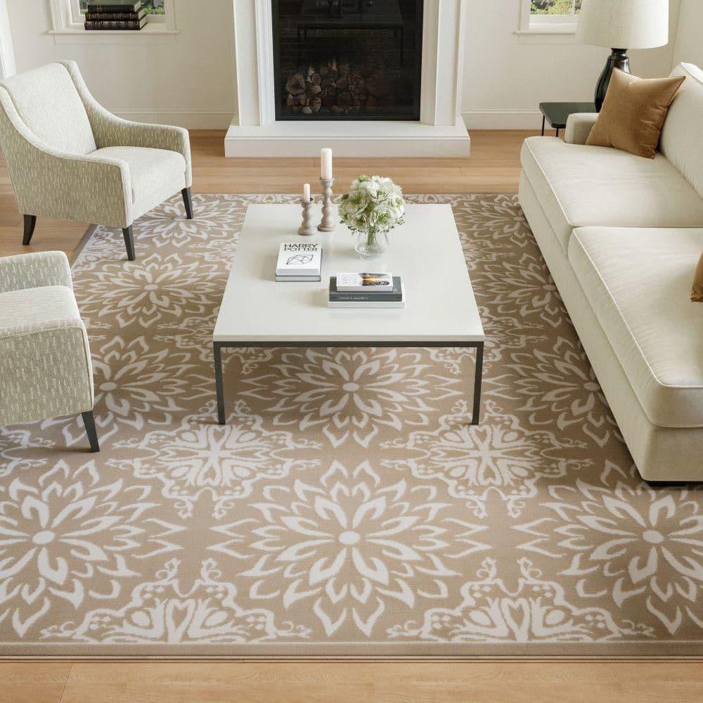 Nourison Jubilant Floral Transitional Indoor Rug Taupe 7'10"x9'10"
