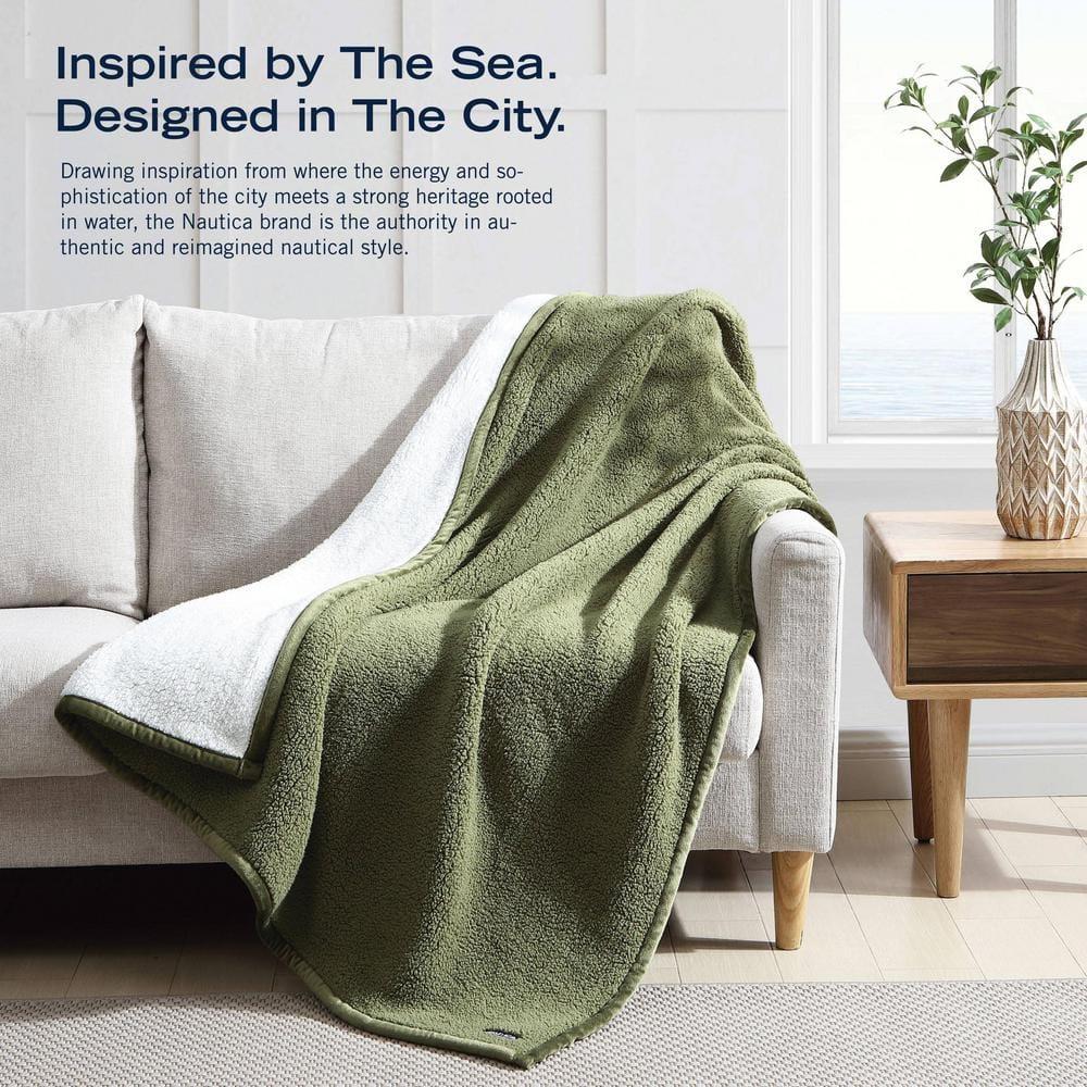 Nautica - Throw Blanket, Ultra Soft Plush Sherpa Bedding, Warm & Cozy Home Decor for Bed or Couch, Dorm Room Essentials (Saltmarsh Grey, 50" x 60")