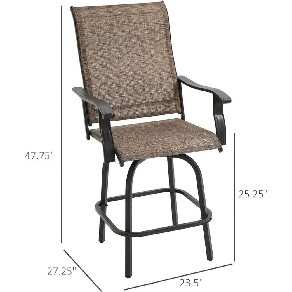 Canora Grey Outsunny Set of 2 Outdoor Swivel Bar Stools with Armrests, Bar Height Patio Chairs with Steel Frame , Brown