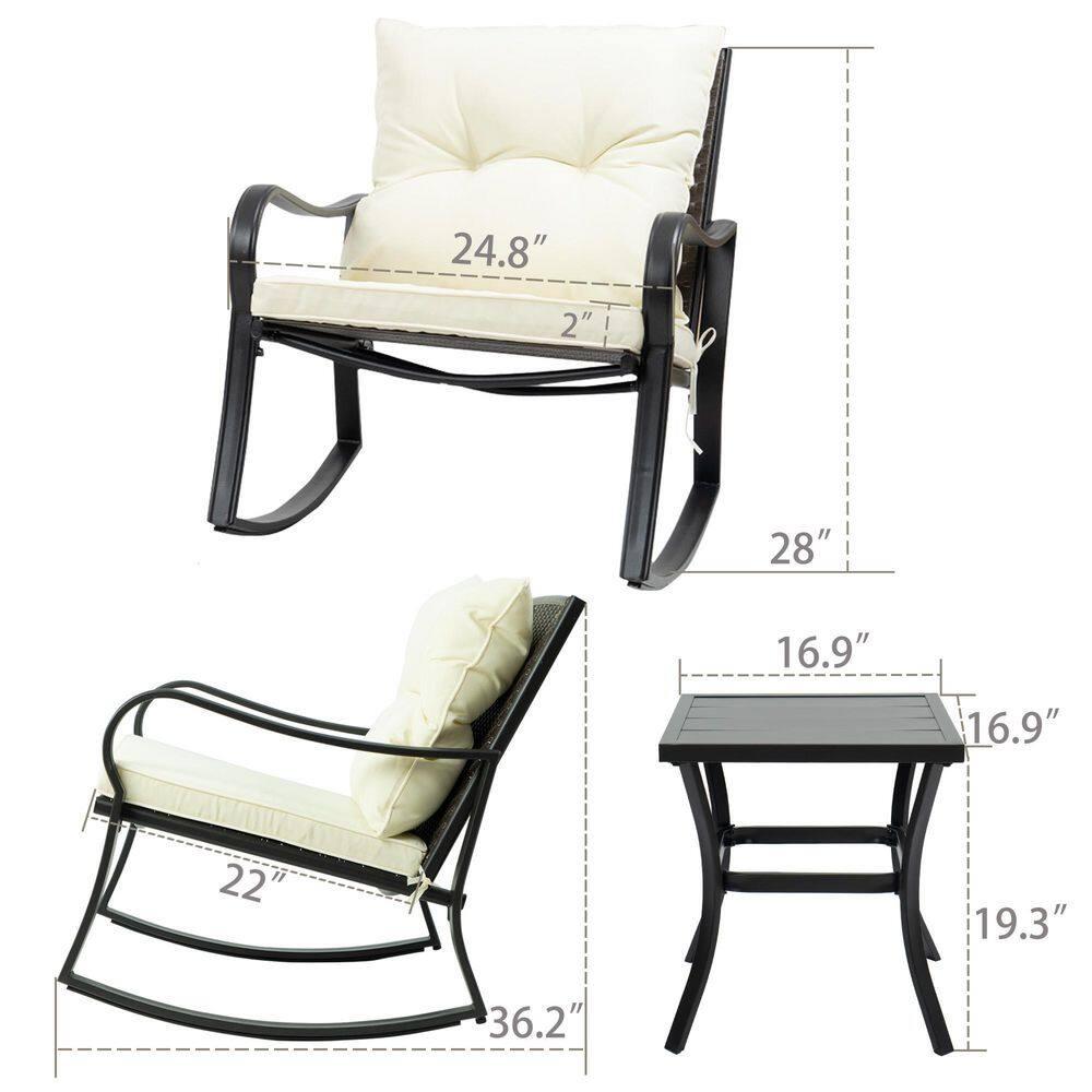 Mercury Row® Preciado 3 Piece Outdoor Patio Set With Cushions-Rocking Chair for Balcony, Lawn and Porch