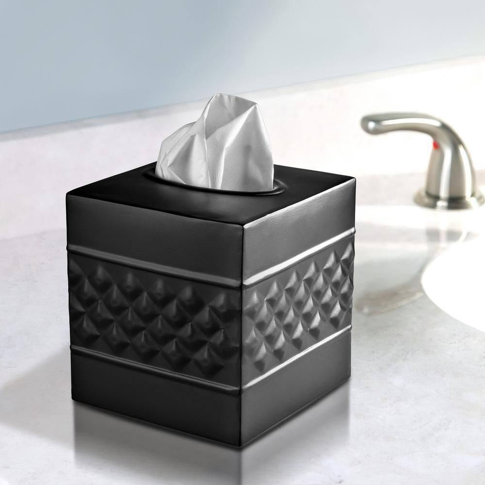 Monarch Abode Tissue Box Cover, Hand Hammered, Metal, Square Tissue Box Holder, Black