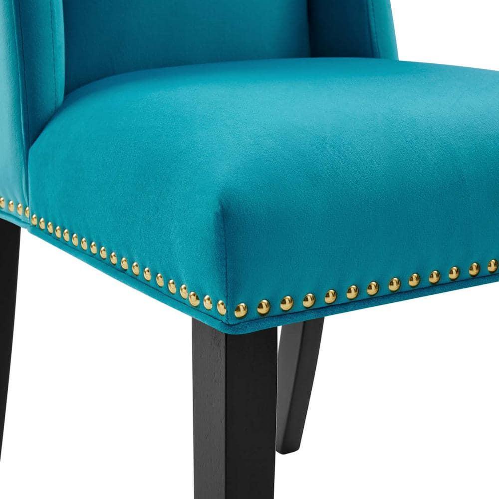 Modway Baron 19.5" Modern Velvet Dining Chairs in Blue/Black (Set of 2)