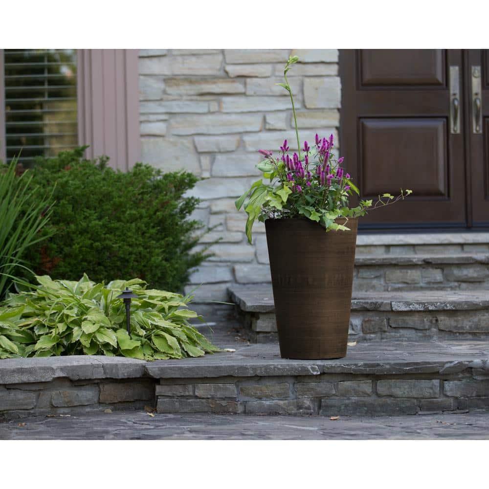 Algreen Valencia Planter, Round Taper Planter with Elevated Plant Shelf, 16-In.by 24-In., Spun Chocolate