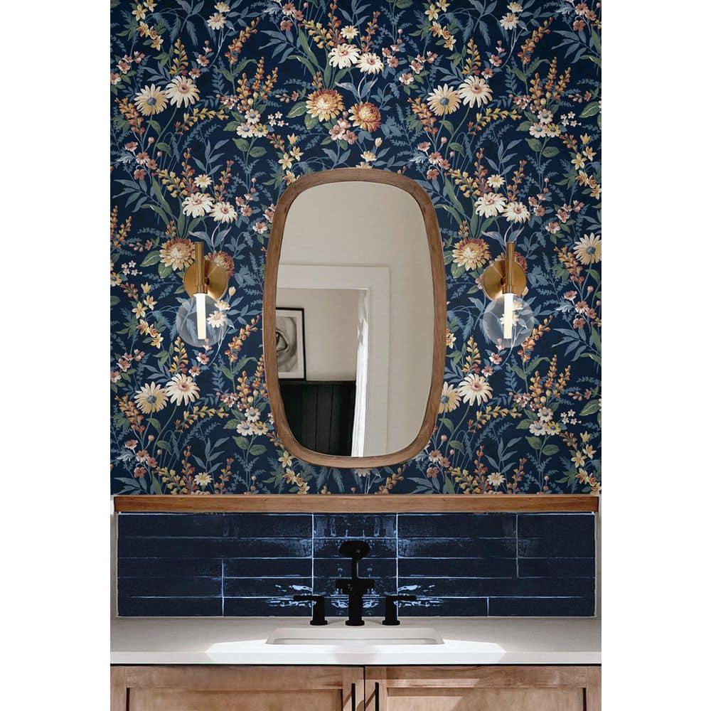 NextWall  Vintage Floral Peel and Stick Wallpaper 20.5 in. W x 18 ft. L - Navy Blue