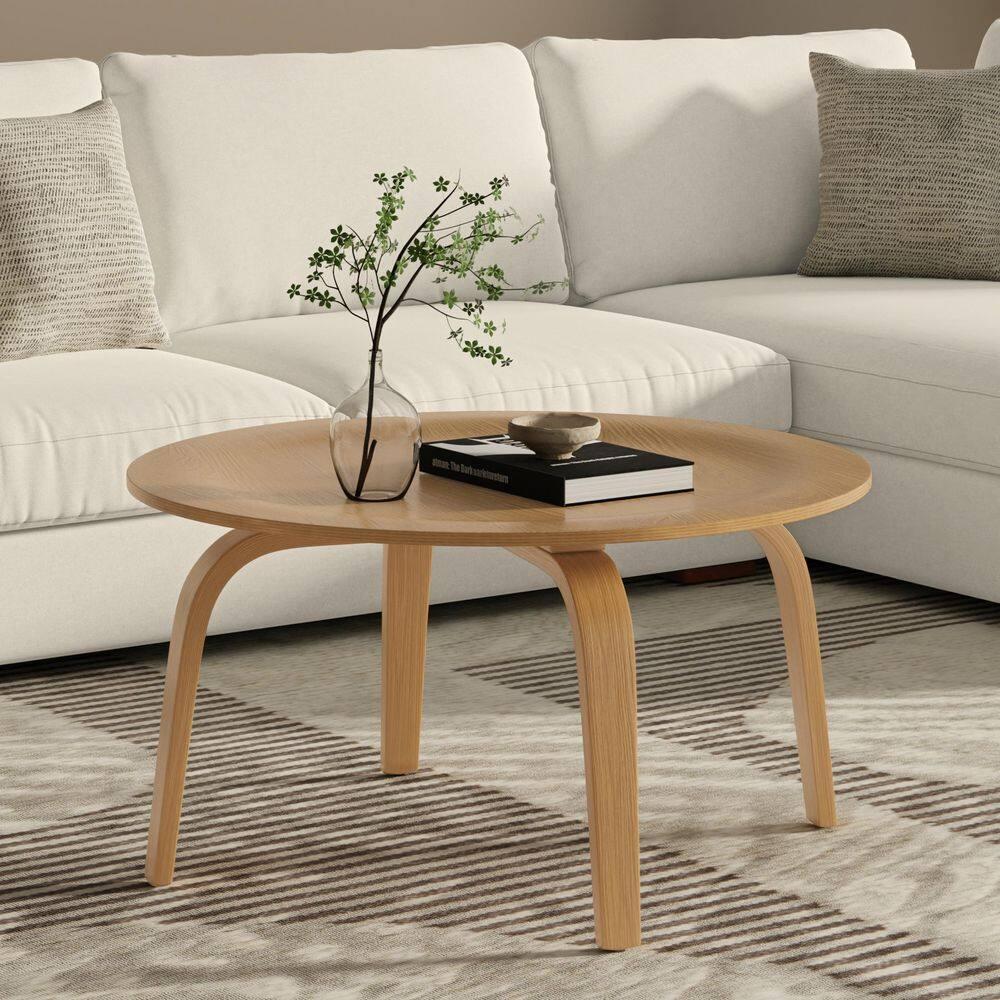 Simpli Home Payton 34"W Solid Wood Contemporary Round Coffee Table with Wide, Slightly Raised Edge