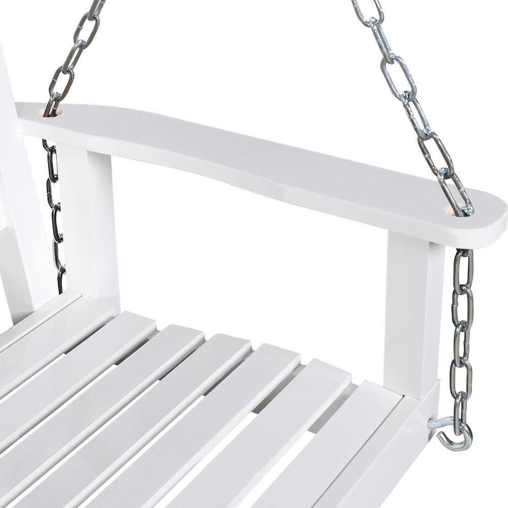 VEIKOUS 2-Seat Outdoor Porch Swing, Hanging Wooden Glider w/Hanging Chains for Patio, Backyard & Garden, White