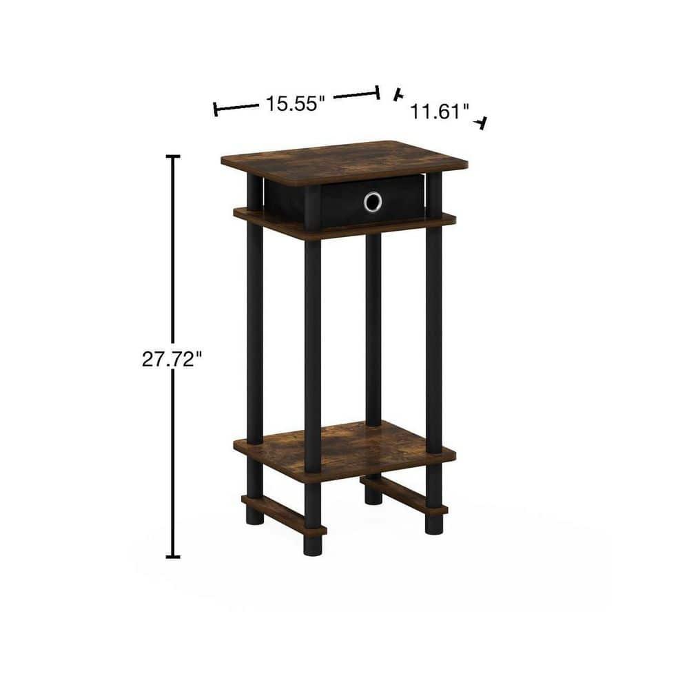 Furinno 17017 Turn-N-Tube Tall End Table with Bin, Amber Pine/Black/Black