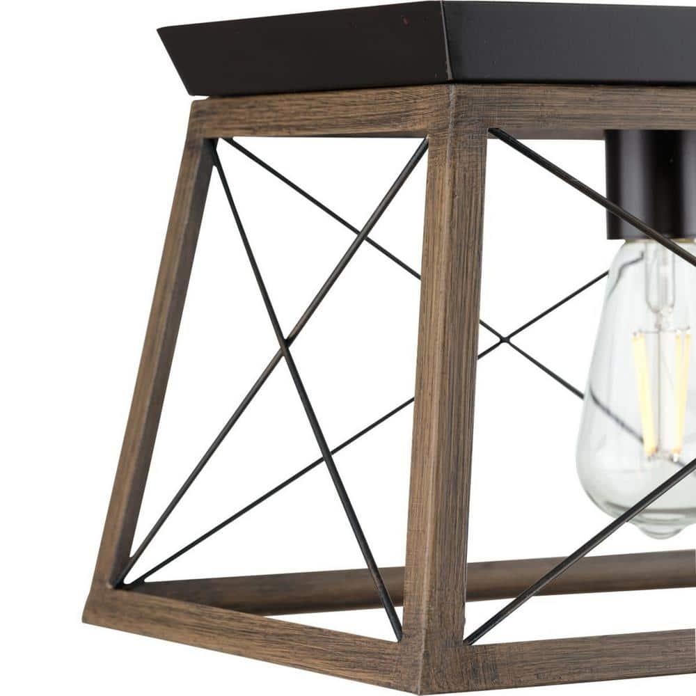 Progress Lighting Briarwood 5-Light Linear Chandelier, Antique Bronze, Faux-Painted Wood Enclosure